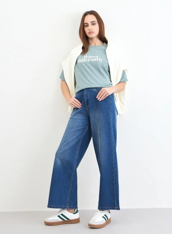 Styli Green Slogan Print Oversized T-Shirt