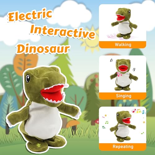 Easfan Talking Dinosaur Toy Repeats What You Say Stuffed Animal Walking Singing Musical Electric Interactive Educational Funny Animated Plush Toy Birthday for Kids Toddlers Green8 - Image 5