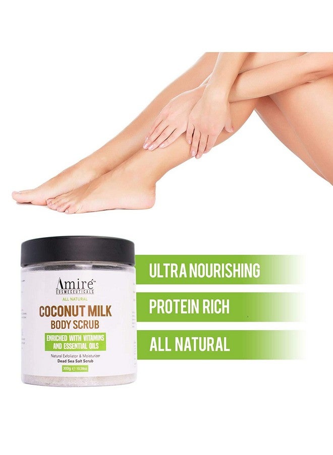 امير مقشر حليب جوز الهند من أميري للجسم والوجه، مقشر ومرطب بملح البحر الميت النقي 100% لعلاج السيلوليت وعلامات التمدد وحب الشباب والدوالي مع فيتامين هـ وزبدة الشيا وزيت الأرغان، 300 غرام - Image 3