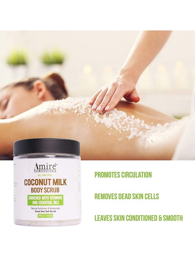 امير مقشر حليب جوز الهند من أميري للجسم والوجه، مقشر ومرطب بملح البحر الميت النقي 100% لعلاج السيلوليت وعلامات التمدد وحب الشباب والدوالي مع فيتامين هـ وزبدة الشيا وزيت الأرغان، 300 غرام - Image 4