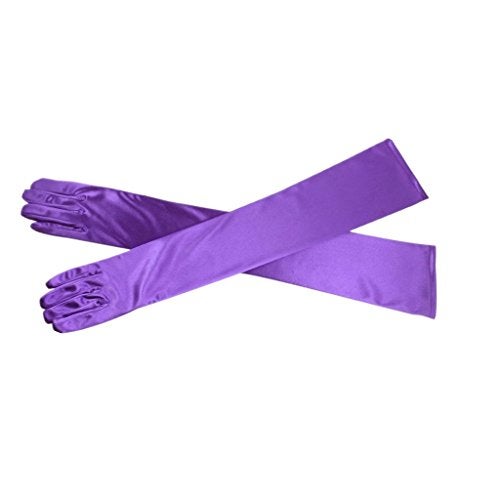DreamHigh Women's Party Wedding 21" Long Satin Finger Gloves Violet - Image 4