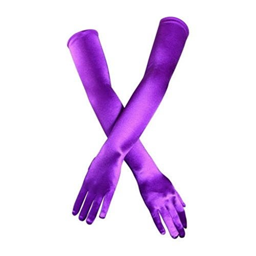 DreamHigh Women's Party Wedding 21" Long Satin Finger Gloves Violet - Image 1