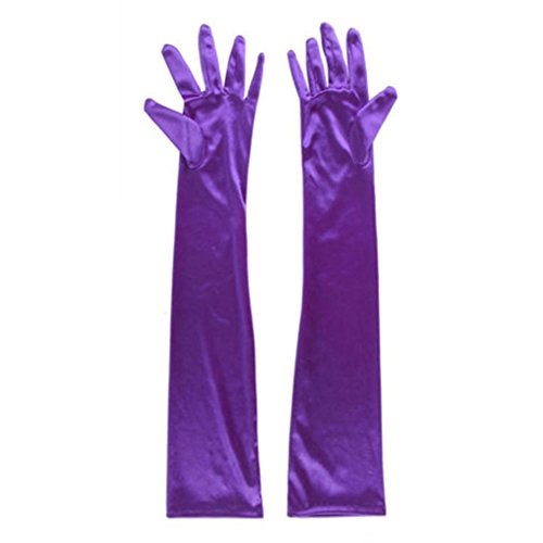 DreamHigh Women's Party Wedding 21" Long Satin Finger Gloves Violet - Image 2