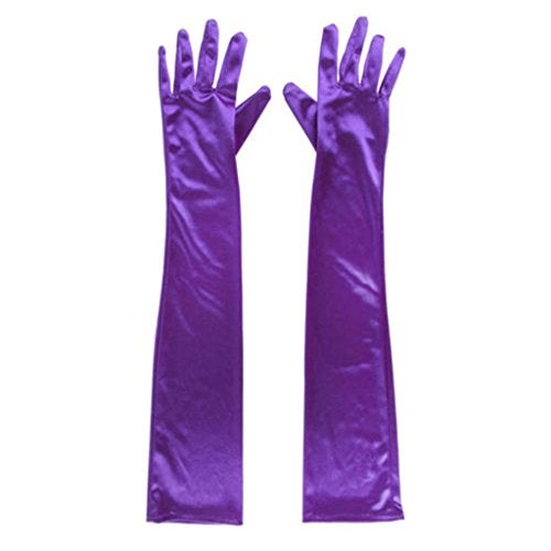 DreamHigh Women's Party Wedding 21" Long Satin Finger Gloves Violet - Image 3