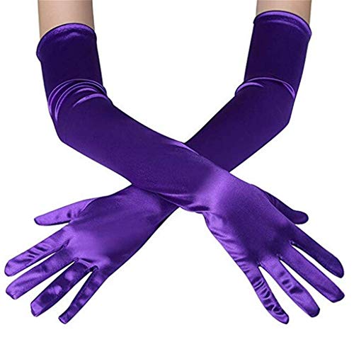 DreamHigh Women's Party Wedding 21" Long Satin Finger Gloves Violet - Image 5