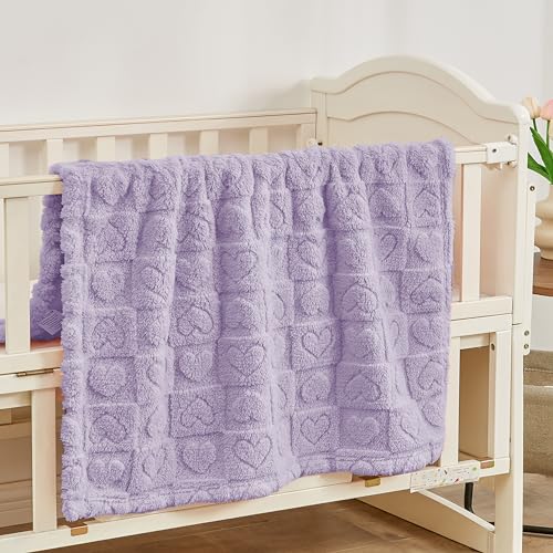 Yurhap Fleece Baby Blanket Heart Checkered Blanket, Ultra Soft Cozy Baby Blankets for Girls Boys, Fluffy Infant Toddler Newborn Receiving Blankets for Crib Stroller 30”×40” (Purple) - Image 2