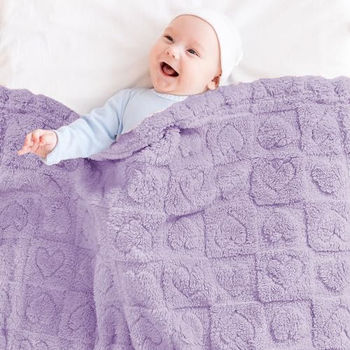 Yurhap Fleece Baby Blanket Heart Checkered Blanket, Ultra Soft Cozy Baby Blankets for Girls Boys, Fluffy Infant Toddler Newborn Receiving Blankets for Crib Stroller 30”×40” (Purple) - Image 3