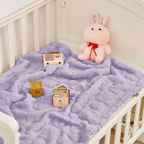 Yurhap Fleece Baby Blanket Heart Checkered Blanket, Ultra Soft Cozy Baby Blankets for Girls Boys, Fluffy Infant Toddler Newborn Receiving Blankets for Crib Stroller 30”×40” (Purple) - Image 4