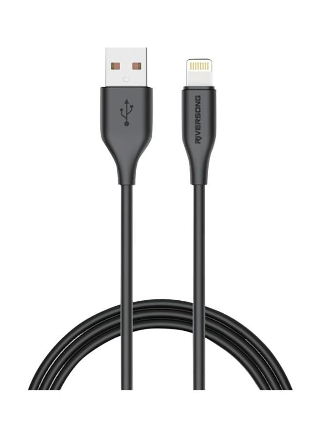 RIVERSONG USB-A to Lightning Cable 1M, Fast Charging 3A Max, 480Mbps Data Transfer, Tangle-Free PVC Charging Cable, Wide Compatibility, Black - Image 1