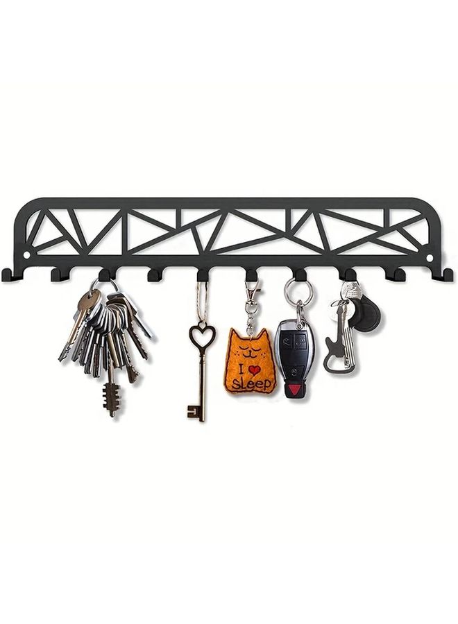 Black Geometric Pattern Metal Wall Key Holder with Multiple Hooks Contemporary Durable Organizer for Office Hallway or Entryway Decor - Image 1