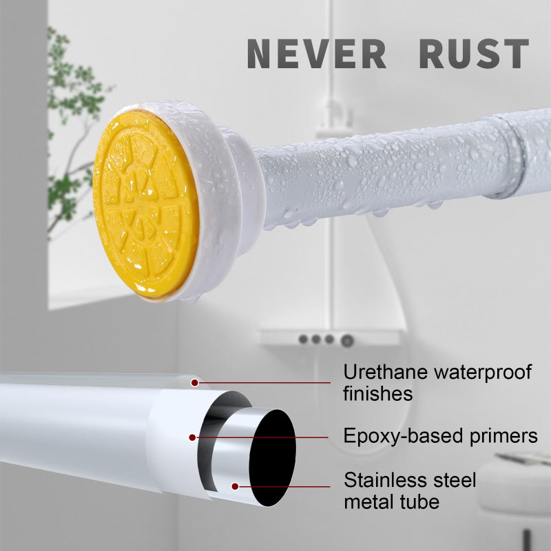 Thestoa White Shower Curtain Rod Adjustable 43-78 inch, 1"Diameter Spring Tension Curtain Rod No Drill, Anti-Rust Non-Slip Shower Rod, White Shower Rod for Bathroom Tension - Image 4