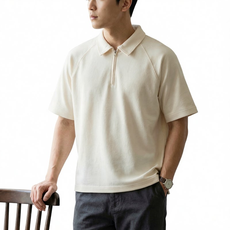 Men's Lightweight 220g Pique Cotton Half-Zip Short Sleeve Polo Shirt - Image 1