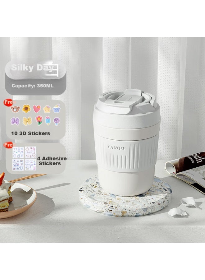 Vanow Insulated Tumbler For Women High-value Coffee Cup Portable Straw Cup Ceramic Liner Travel Water Bottle Kids Student Cup