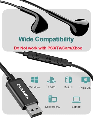 DUKABEL USB Wired Earbuds, USB Headphone with Mic for PC/ PS4/ PS5, 6FT in-Ear Stereo Earphones Headsets with Volume Control for Office Live Broadcast Gaming - Image 2