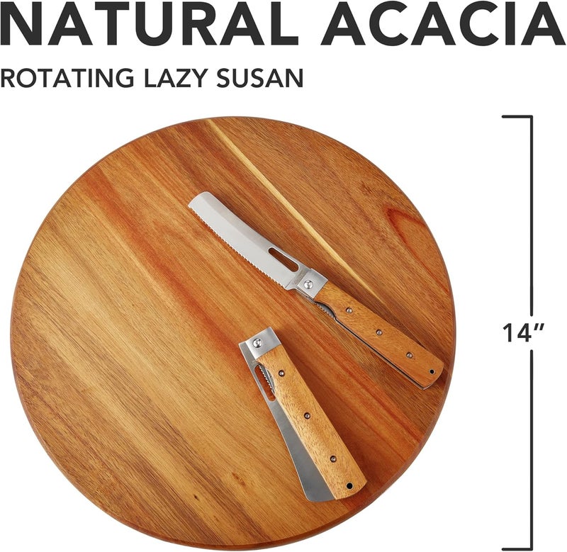oridom Acacia Wood Lazy Susan, Wood Turntable Tray Cabinet Organizer,14" - Image 2