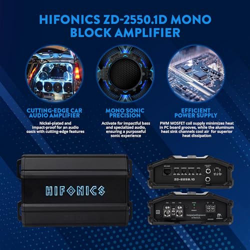 Hifonics Zeus Delta 2,550 Watt Compact Mono Block Nickel Plated Mobile Car Audio Amplifier with Auto Turn On Feature, ZD-2550.1D, Black - Image 3