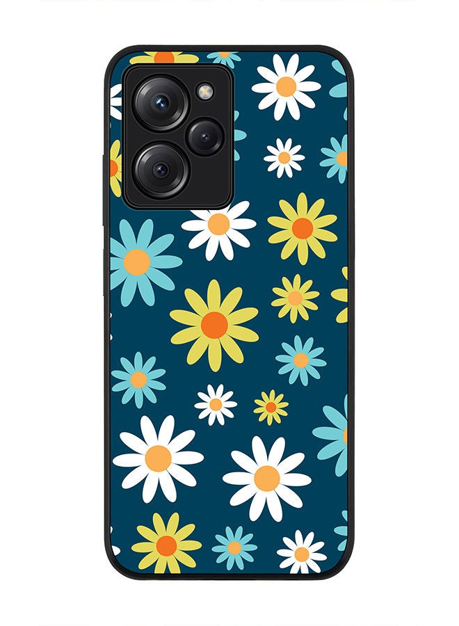 Stylizedd حافظة سوداء متينة لهاتف Poco X5 Pro، تصميم نحيف، حافظة مرنة بحواف مطاطية، مضادة للسقوط، غلاف TPU رقيق - اختر زهرة الأقحوان - Image 1