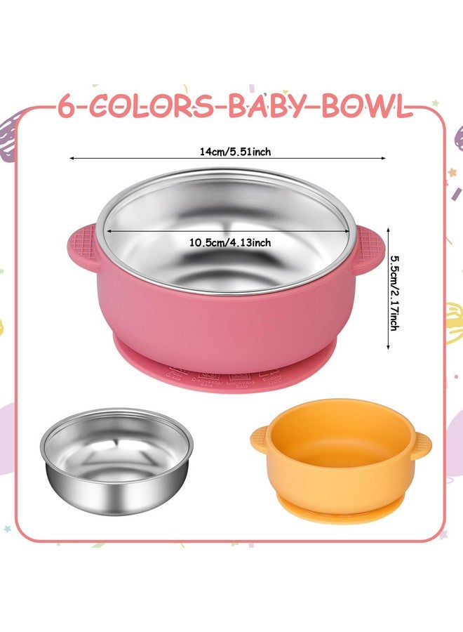 Dualshine 6 Pack 304 Stainless Steel Baby Bowls with Removable Non-Slip Silicone Shell, Suction Bowls for Baby, Scald-Resistant Food Containers, for Kids, Babies Food Feeding（6 Colors） - Image 1