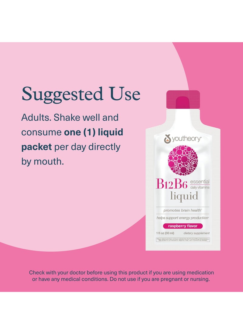 youtheory - Vitamin B12 B6 Liquid Essential Daily Vitamins Raspberry Flavor 121 Fl Oz 30 Ml New Wt 12 Fl Oz 360 Ml - Image 1
