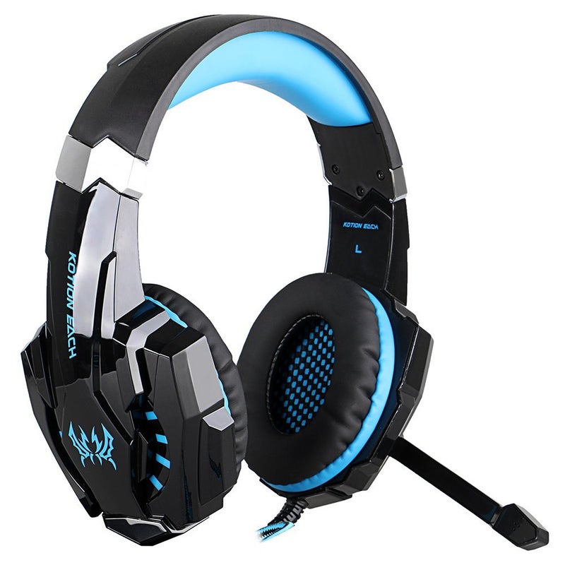 KOTION EACH G9000 3.5mm Over-Ear Headphones with Microphone and Volume Control Stereo Surround Sound LED Light Gaming Headset for PlayStation 4 Tablet PC Mobilephones (Black+Blue) - Image 2