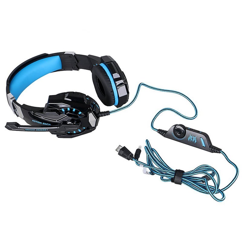 KOTION EACH G9000 3.5mm Over-Ear Headphones with Microphone and Volume Control Stereo Surround Sound LED Light Gaming Headset for PlayStation 4 Tablet PC Mobilephones (Black+Blue) - Image 5