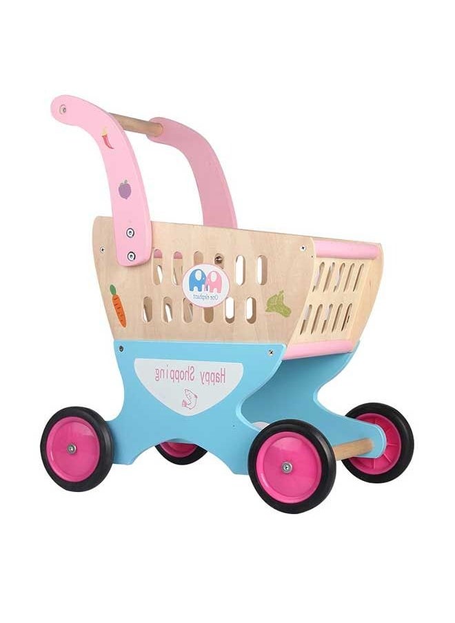 JSAITOYS - Toddler Wooden Shopping Cart Toy Pretend Play Trolley Kids Educational Toys - Image 1