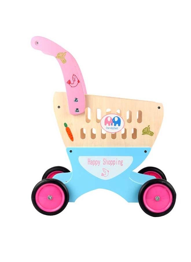 JSAITOYS - Toddler Wooden Shopping Cart Toy Pretend Play Trolley Kids Educational Toys - Image 1