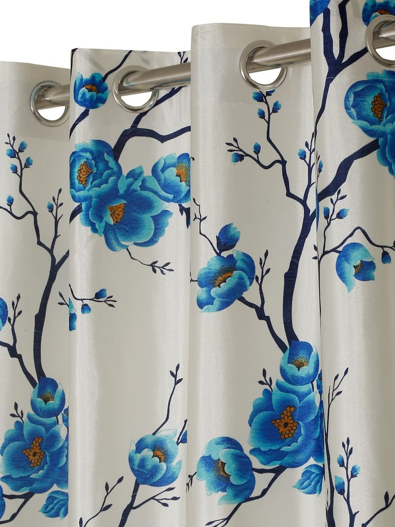 Fashion String 2 Piece 3D Tulips Eyelet Polyester Long Door Curtains 9 Feet Blue - Image 2