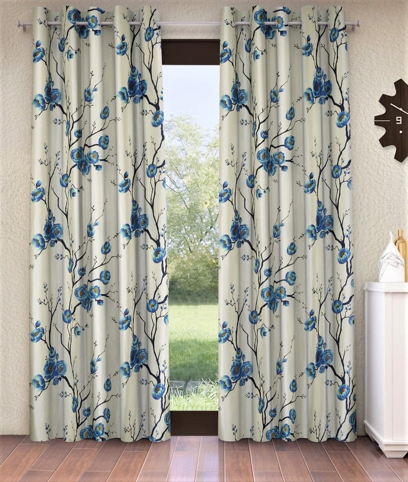 Fashion String 2 Piece 3D Tulips Eyelet Polyester Long Door Curtains 9 Feet Blue - Image 1
