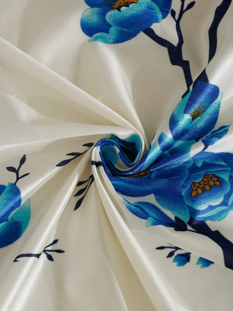 Fashion String 2 Piece 3D Tulips Eyelet Polyester Long Door Curtains 9 Feet Blue - Image 4