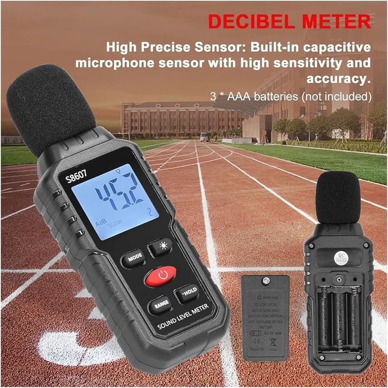 Portable Sound Level Meter Digital LCD Display Backlit Screen Noise Decibel SPL S8607 - Image 5