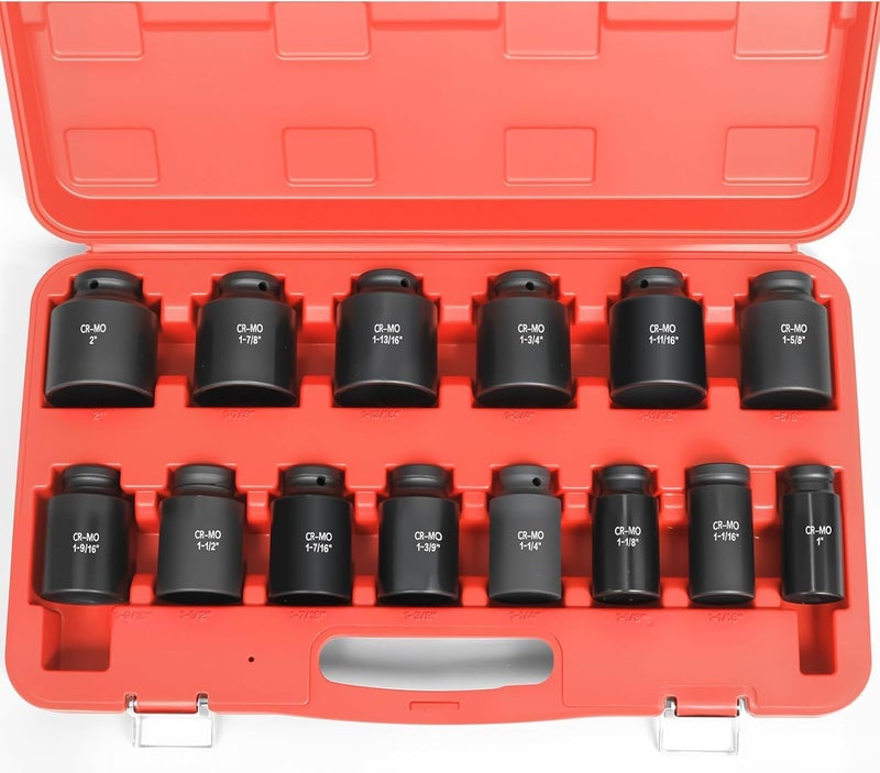 TONYNOL 3/4 Inch Drive Deep Impact Socket Set,6-Point,SAE Sizes(1â€œ-2â€),14 PCS,Cr-Mo Steel,Heavy Duty Impact Sockets for Automotive & Industrial Machinery,With a Storage Case - Image 1