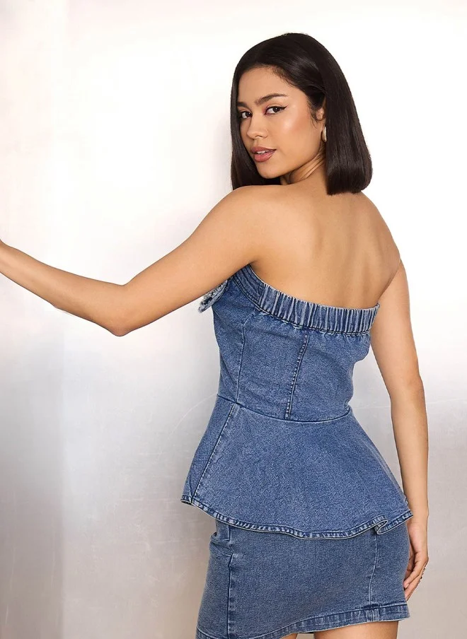 SASSAFRAS Off-Shoulder Denim Tube Top for Women
