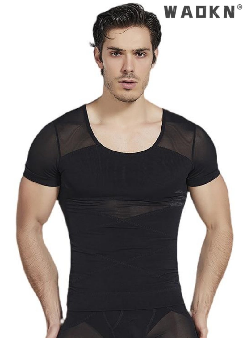WAOKN Chest Compression Vest Men Body Shaper Sleeveless Posture Corrector Slimming Waist Control Tummy Trimmer Mesh Tops Compression Shirt for Men Slimming Undershirt Body Shaper Tank top Shapewear Vest - Image 1