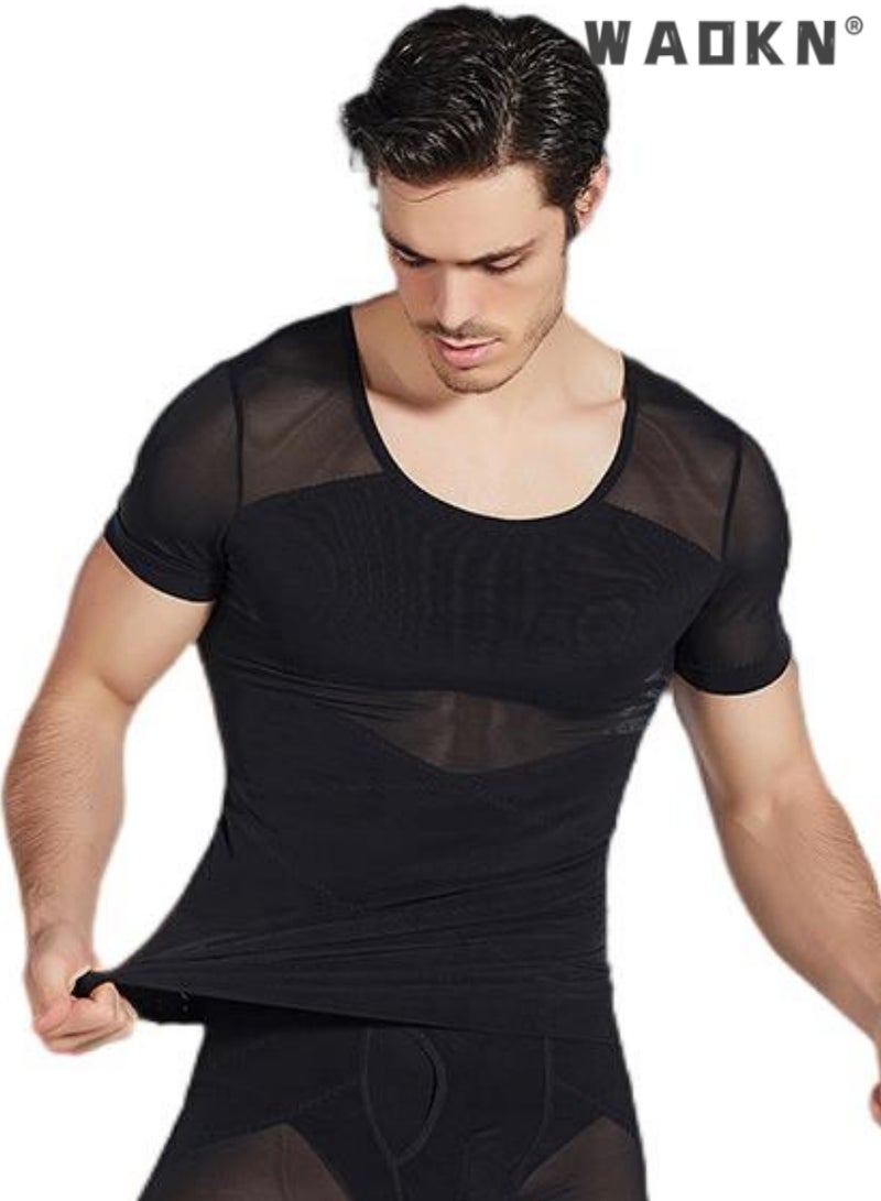 WAOKN Chest Compression Vest Men Body Shaper Sleeveless Posture Corrector Slimming Waist Control Tummy Trimmer Mesh Tops Compression Shirt for Men Slimming Undershirt Body Shaper Tank top Shapewear Vest - Image 4