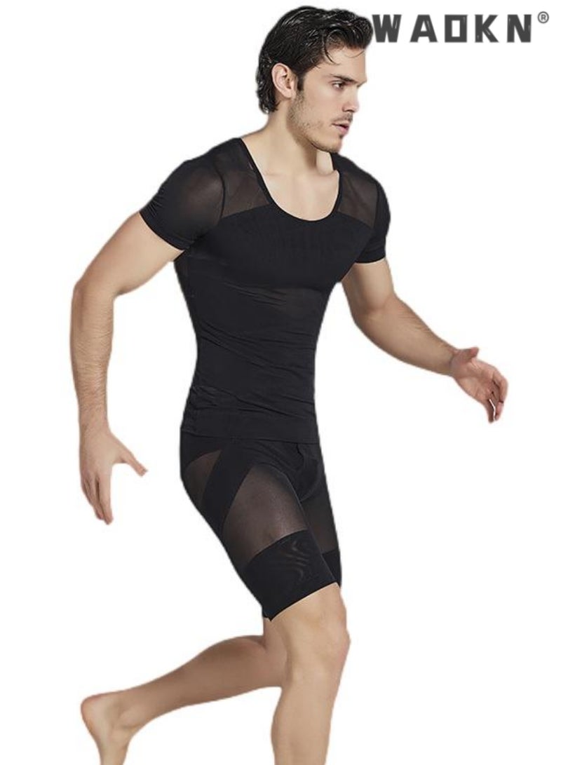 WAOKN Chest Compression Vest Men Body Shaper Sleeveless Posture Corrector Slimming Waist Control Tummy Trimmer Mesh Tops Compression Shirt for Men Slimming Undershirt Body Shaper Tank top Shapewear Vest - Image 2