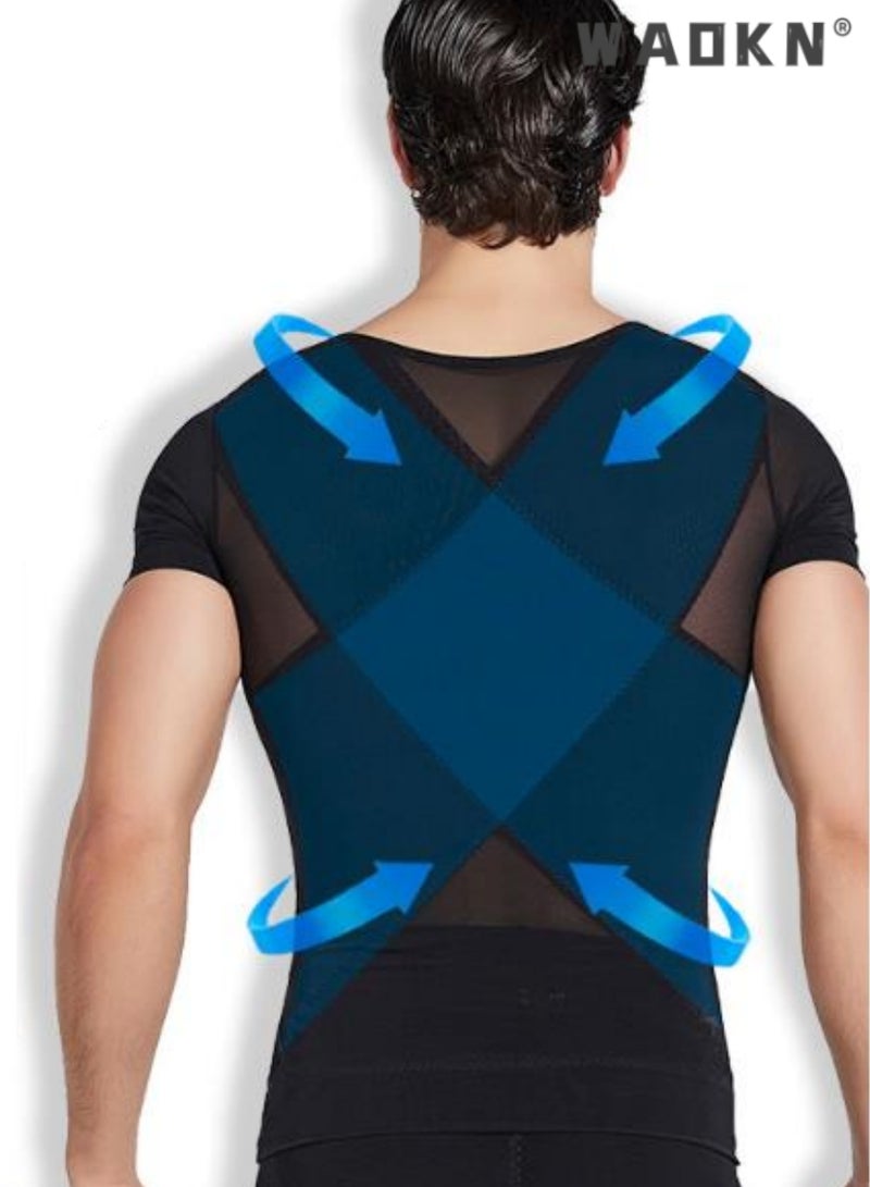 WAOKN Chest Compression Vest Men Body Shaper Sleeveless Posture Corrector Slimming Waist Control Tummy Trimmer Mesh Tops Compression Shirt for Men Slimming Undershirt Body Shaper Tank top Shapewear Vest - Image 5
