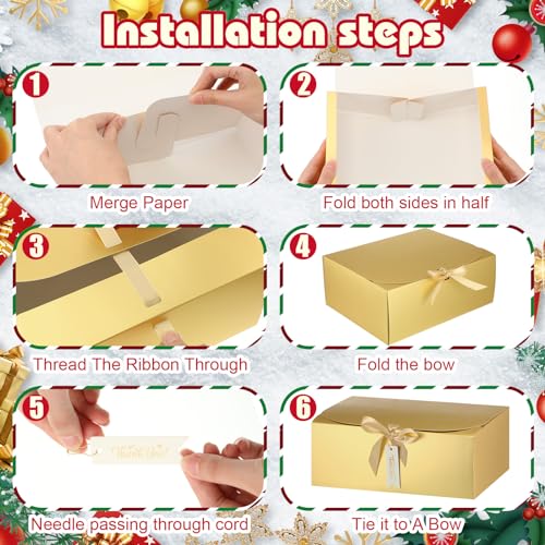 Maxcheck 36 Set Gold Boxes for Bridesmaid Proposal Gold Gift Boxes with Lids 10 x 8 x 4 Inch with Ribbon Thank You Tag and Pin for Wedding Favors Valentine's Day Birthday Party Packaging Present - Image 4