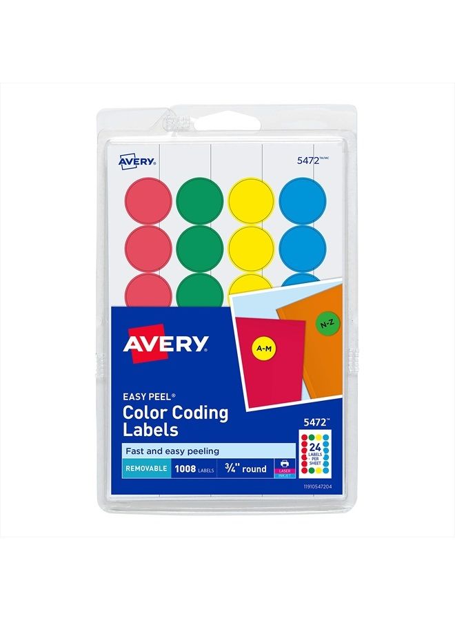 Avery Removable Color-Coding Labels, Removable Adhesive, Assorted Colors, 3/4" Diameter, 1,008 Labels (5472) - Image 1