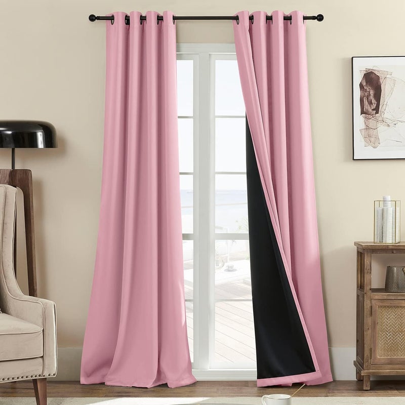 Rutterllow 100% Blackout Curtains, 84 Inches Long Full Blackout Drapes for Bedroom/Kids Room, Thermal Insulated Living Room Window Treatment Drapes (Set of 2 Panels, Pink, 52 x 84 inch) - Image 1