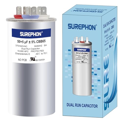 SUREPHON 50/5 Mfd Ac Capacitor 370V or 440V 50/60Hz CBB65B Air Conditioner Capacitors for AC Unit Fan Motor Start or Pool Pump or Air Condenser Straight Cool - Image 1