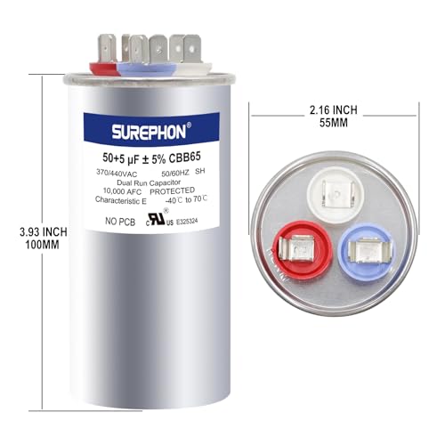 SUREPHON 50/5 Mfd Ac Capacitor 370V or 440V 50/60Hz CBB65B Air Conditioner Capacitors for AC Unit Fan Motor Start or Pool Pump or Air Condenser Straight Cool - Image 2