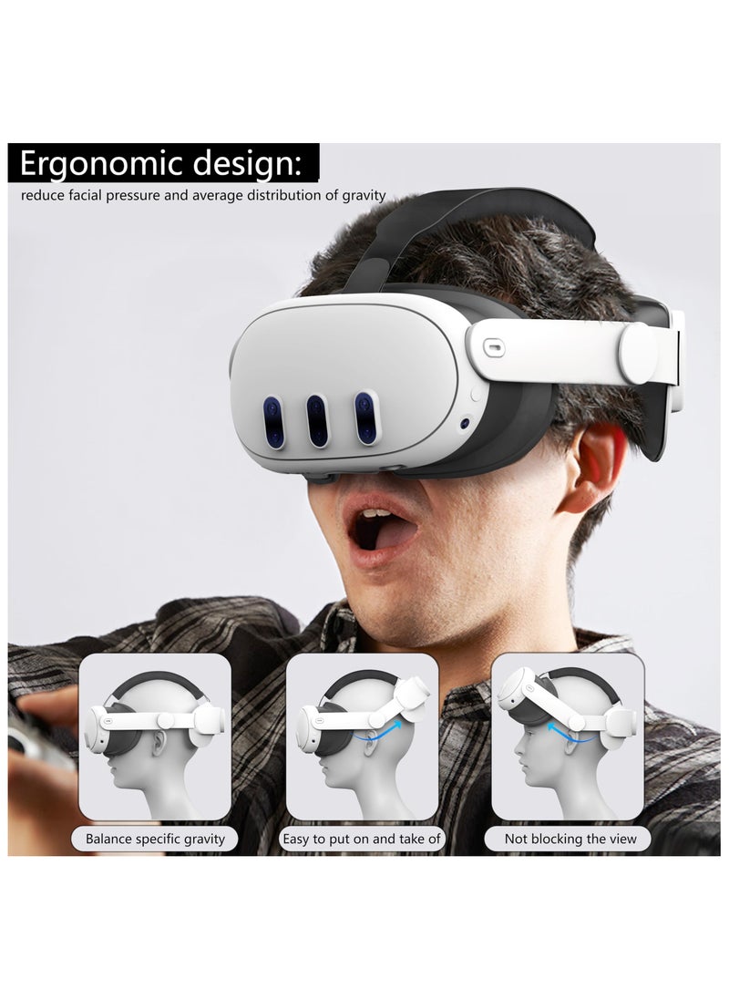 Head Strap for Meta and Oculus Quest 3 Elite Strap Replacement for Enhanced Comfort Reduce Facial Pressure Ergonomic Adjustable Durable Head strap VR Accessories for Meta Oculus Quest 3 White