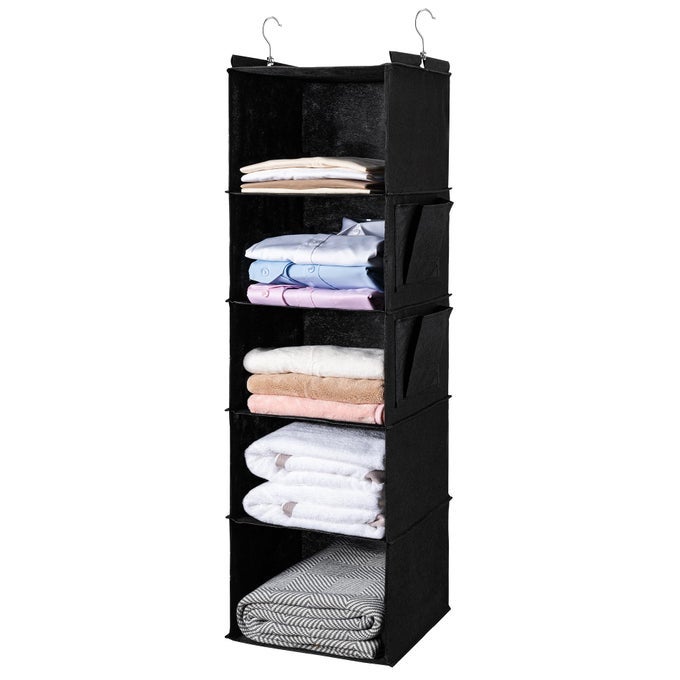 HANGING CLOSET ORGANIZE AND SHELVES5HANGING SHELF WITH 2 SIDE POCKETSSTORAGE FOLDABLE BLACK
