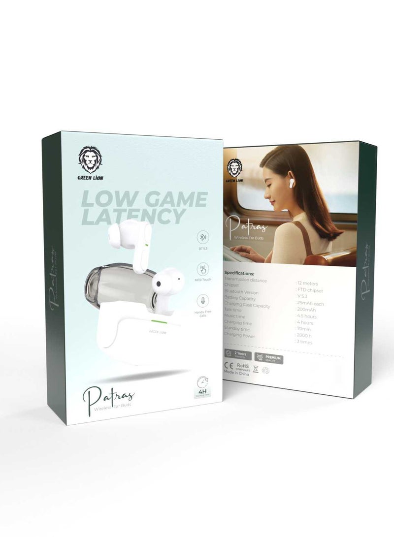 GREEN LION Patras Wireless Earbuds / 4 Hours Working Time / Hands-Free Calls / Multifunction Touch / 83 Days Standby Time - White - Image 2