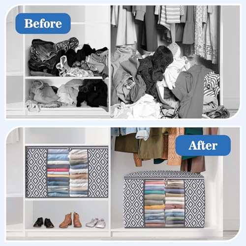 StorageTastic Direct 100L, 3 Pack, Storage Containers, Large Clothes Storage Bins Foldable Organization and Storage Bags with Reinforced Handle, Clear Window for Bedding, Blankets, Clothing, Grey - Image 4