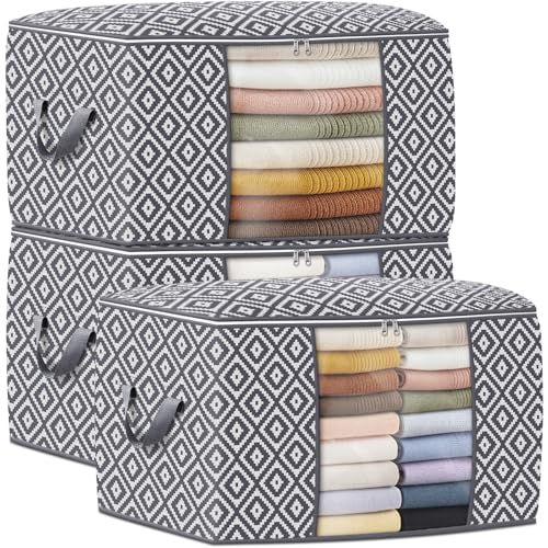 StorageTastic Direct 100L, 3 Pack, Storage Containers, Large Clothes Storage Bins Foldable Organization and Storage Bags with Reinforced Handle, Clear Window for Bedding, Blankets, Clothing, Grey - Image 1