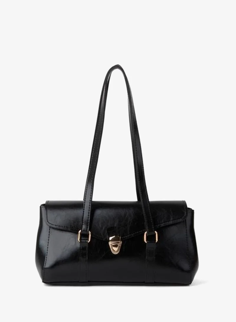 Women's Gardenia Black Vintage Design Lock Closure Hand, Arm, and Shoulder Bag.