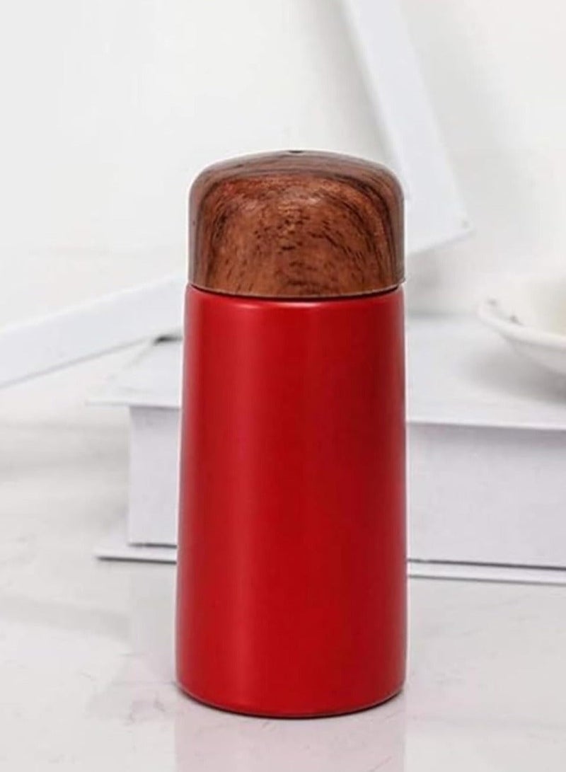 Small thermal flask for coffee, milk, and tea; small thermal flask for hot and cold drinks; small 304 stainless steel water bottle; vacuum-sealed flask for work; 150ml capacity; red color.