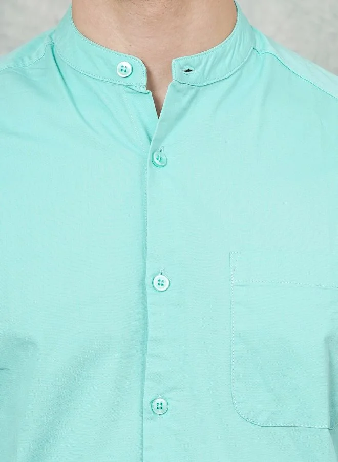 The Indian Garage Co Men Regular Fit Solid Full Sleeves Mandarin Collar Casual Shirt